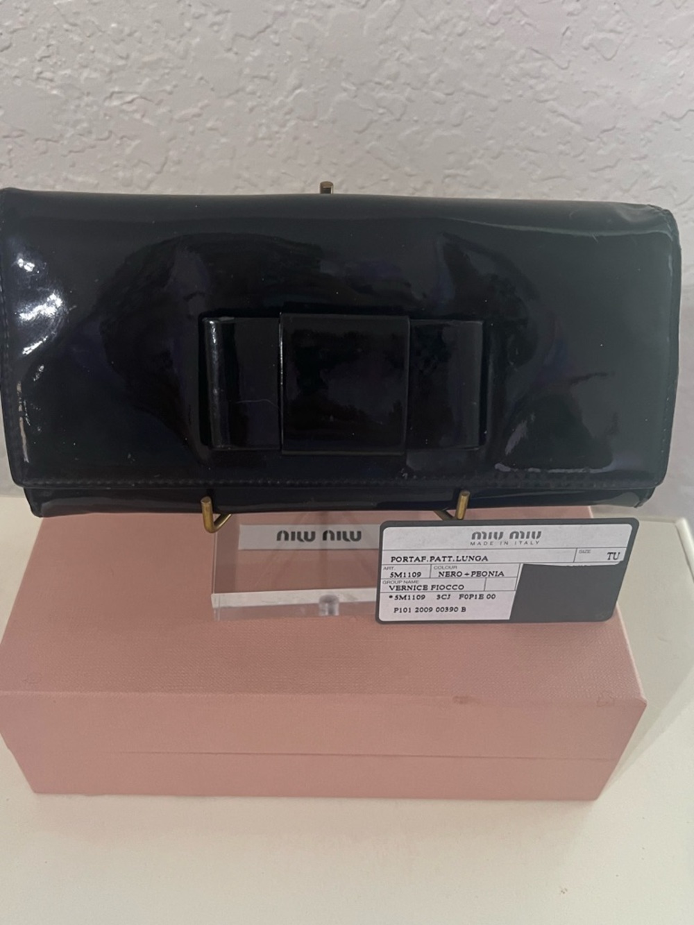 Miu Miu Shiny Black Patent Bow Wallet